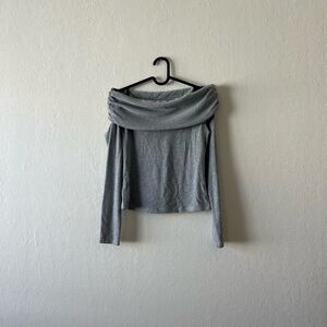 Gray Off-Shoulder Long Sleeve Top